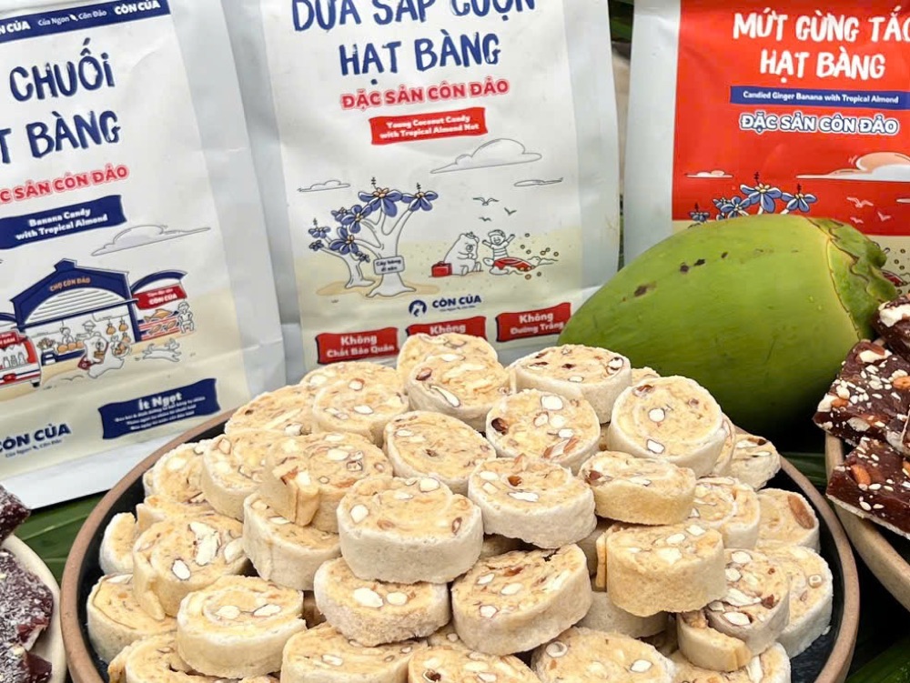 Kẹo dừa sáp cuộn hạt bàng Côn Của